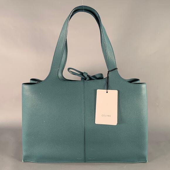 Celine Handbags - CELINE Blue Pebble Grain Leather Medium Trifold Tote Handbag